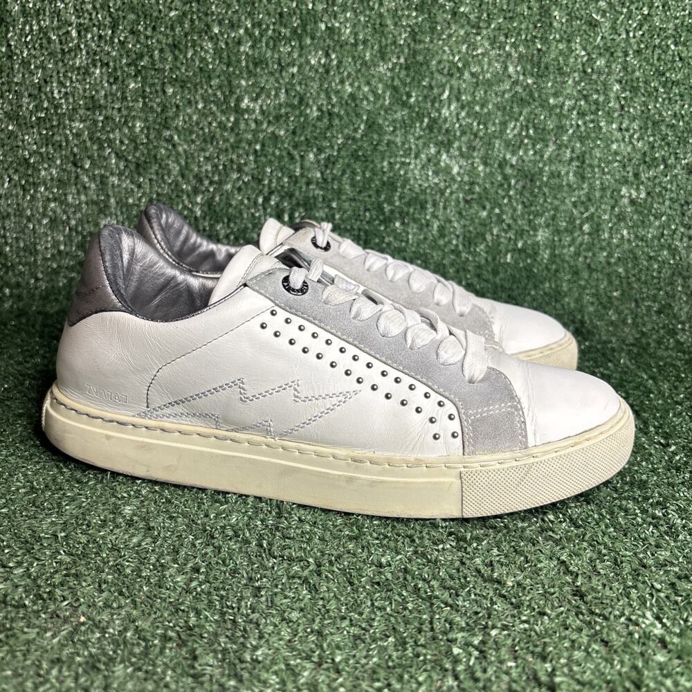 Zadig & Voltaire Paris Leather Studded Sneakers White Womens Size 8.5 / 39